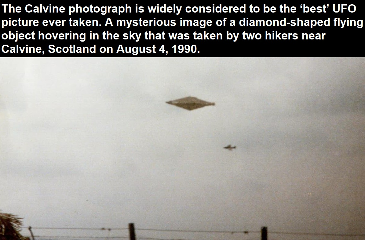The Calvine photograph is widely considered to be the 'best' UFO picture ever taken — a mysterious image of a diamond-shaped flying object hovering in the sky, taken by two hikers near Calvine, Scotland on August 4, 1990.